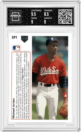 Michael Jordan from the 1991 Upper Deck set graded by Arena Club and given an overall grade of 9.