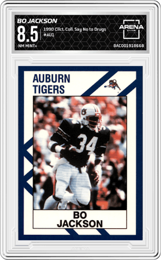 Bo Jackson from the 1990 Collegiate Collection Say No to Drugs set graded by Arena Club and given an overall grade of 8.5.