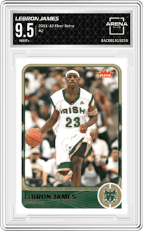LeBron James from the 2011-12 Fleer Retro set graded by Arena Club and given an overall grade of 9.5.
