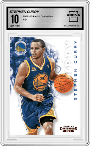Stephen Curry from the 2012-13 Panini Contenders set graded by Arena Club and given an overall grade of 10.