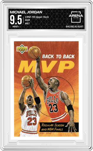 Michael Jordan from the 1992-93 Upper Deck  set graded by Arena Club and given an overall grade of 9.5.