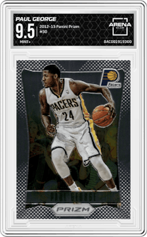 Paul George from the 2012-13 Panini Prizm set graded by Arena Club and given an overall grade of 9.5.