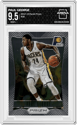 Paul George from the 2012-13 Panini Prizm set graded by Arena Club and given an overall grade of 9.5.