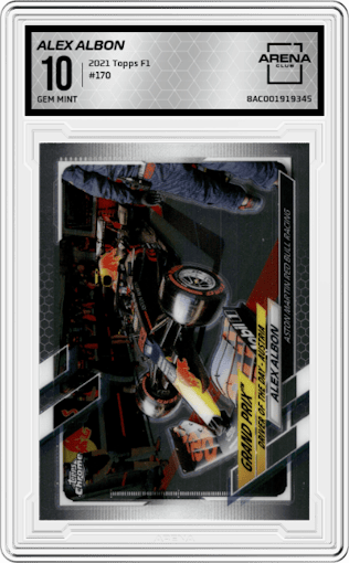 Alex Albon from the 2021 Topps F1 set graded by Arena Club and given an overall grade of 10.