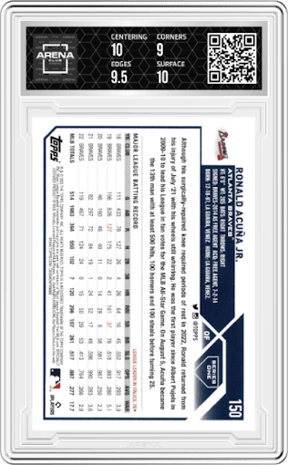 Ronald Acuña Jr. from the 2023 Topps  set graded by Arena Club and given an overall grade of 9.5.