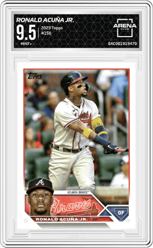 Ronald Acuña Jr. from the 2023 Topps  set graded by Arena Club and given an overall grade of 9.5.