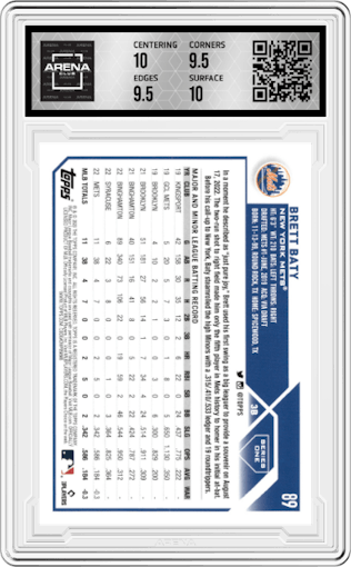 Brett Baty from the 2023 Topps  set graded by Arena Club and given an overall grade of 10.