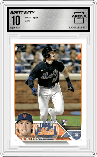 Brett Baty from the 2023 Topps  set graded by Arena Club and given an overall grade of 10.