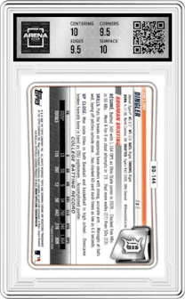 Dillon Dingler from the 2020 Bowman Draft set graded by Arena Club and given an overall grade of 10.
