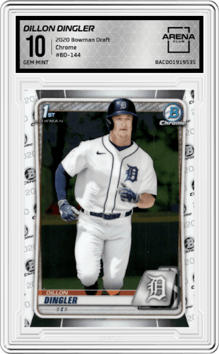 Dillon Dingler from the 2020 Bowman Draft set graded by Arena Club and given an overall grade of 10.