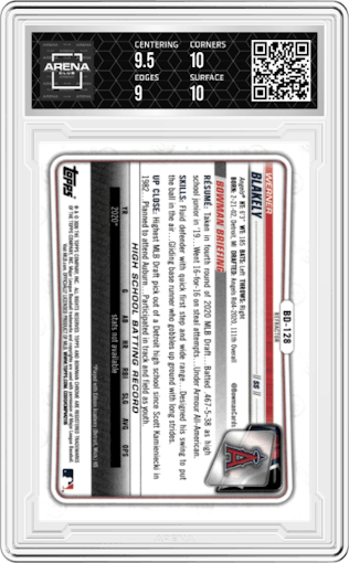 Werner Blakely from the 2020 Bowman Draft set featuring a Refractor parallel graded by Arena Club and given an overall grade of 9.5.
