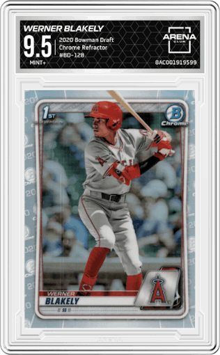 Werner Blakely from the 2020 Bowman Draft set featuring a Refractor parallel graded by Arena Club and given an overall grade of 9.5.