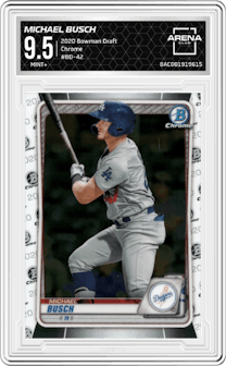 Michael Busch from the 2020 Bowman Draft set graded by Arena Club and given an overall grade of 9.5.