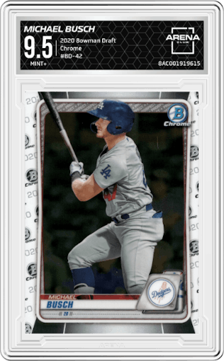 Michael Busch from the 2020 Bowman Draft set graded by Arena Club and given an overall grade of 9.5.