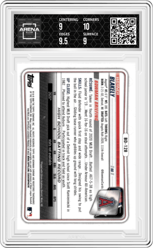 Werner Blakely from the 2020 Bowman Draft set graded by Arena Club and given an overall grade of 9.5.
