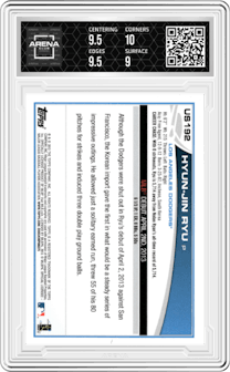 Hyun-Jin Ryu  from the 2013 Topps Update Series set graded by Arena Club and given an overall grade of 9.5.