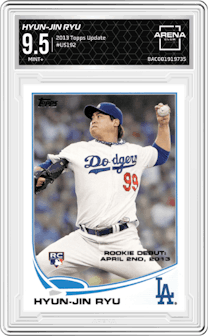 Hyun-Jin Ryu  from the 2013 Topps Update Series set graded by Arena Club and given an overall grade of 9.5.