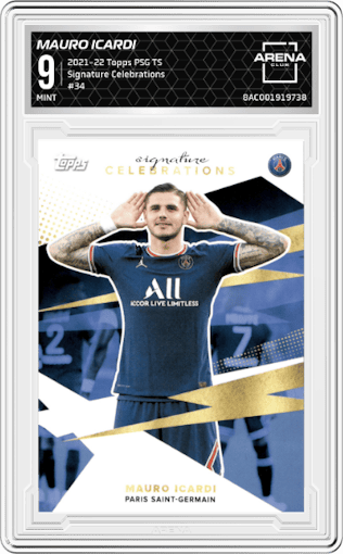 Mauro Icardi from the 2021-22 Topps PSG Team Set set graded by Arena Club and given an overall grade of 9.