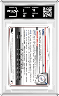 Landon Knack from the 2020 Bowman Draft set graded by Arena Club and given an overall grade of 9.5.