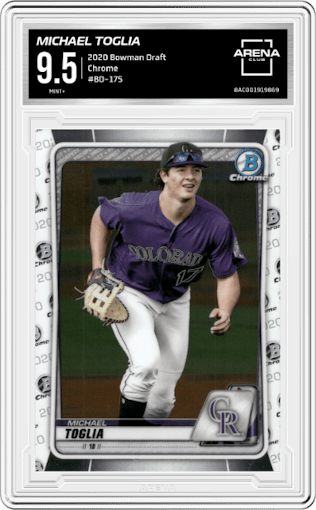 Michael Toglia from the 2020 Bowman Draft set graded by Arena Club and given an overall grade of 9.5.