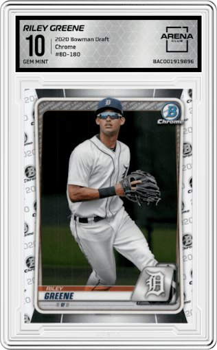 Riley Greene from the 2020 Bowman Draft set graded by Arena Club and given an overall grade of 10.