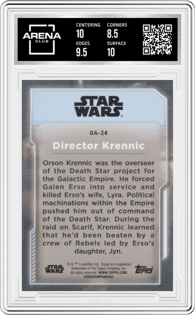 Director Krennic from the 2021 Topps Star Wars Battle Plans set graded by Arena Club and given an overall grade of 9.