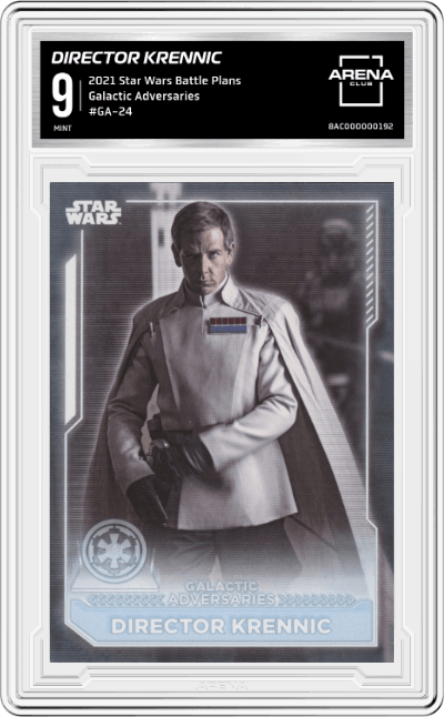Director Krennic from the 2021 Topps Star Wars Battle Plans set graded by Arena Club and given an overall grade of 9.