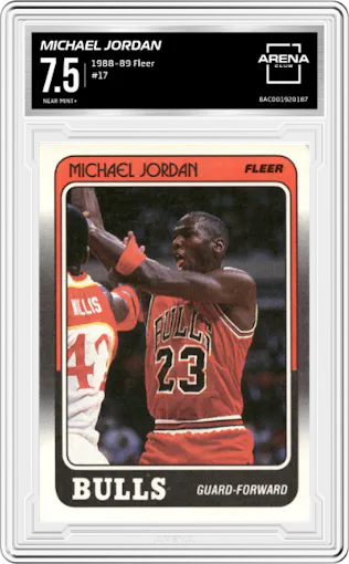 Michael Jordan from the 1988-89 Fleer set graded by Arena Club and given an overall grade of 7.5.