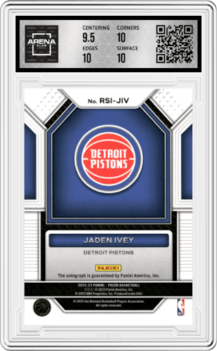 Jaden Ivey from the 2022-23 Panini Prizm  set graded by Arena Club and given an overall grade of 10.