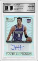 Tyrese Haliburton from the 2020-21 Panini Select set graded by Arena Club and given an overall grade of 10.