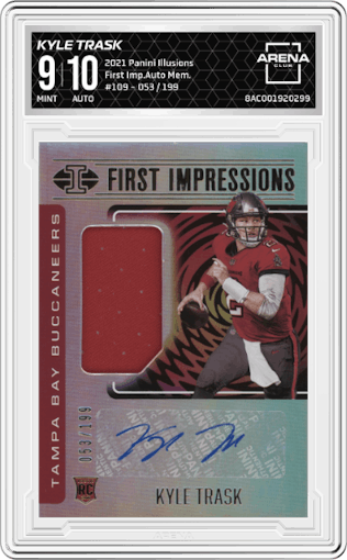 Kyle Trask from the 2021 Panini Illusions set graded by Arena Club and given an overall grade of 9.