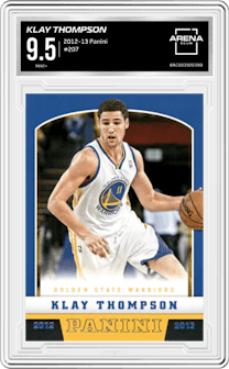 Klay Thompson from the 2012-13 Panini set graded by Arena Club and given an overall grade of 9.5.