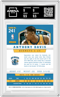 Anthony Davis from the 2012-13 Panini set graded by Arena Club and given an overall grade of 9.5.