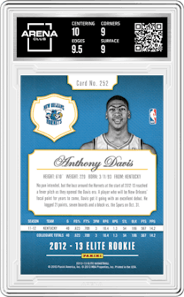 Anthony Davis from the 2012-13 Panini Elite set graded by Arena Club and given an overall grade of 9.5.