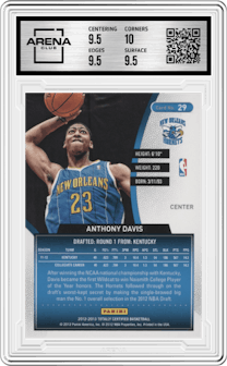 Anthony Davis from the 2012-13 Panini Totally Certified set graded by Arena Club and given an overall grade of 10.