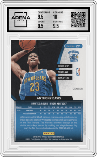 Anthony Davis from the 2012-13 Panini Totally Certified set graded by Arena Club and given an overall grade of 10.