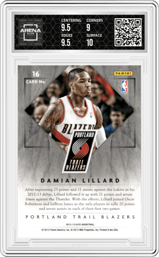 Damian Lillard from the 2012-13 Panini Elite set graded by Arena Club and given an overall grade of 9.5.