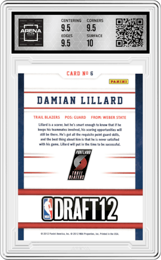 Damian Lillard from the 2012-13 Panini NBA Hoops set graded by Arena Club and given an overall grade of 10.