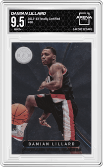 Damian Lillard from the 2012-13 Panini Totally Certified set graded by Arena Club and given an overall grade of 9.5.