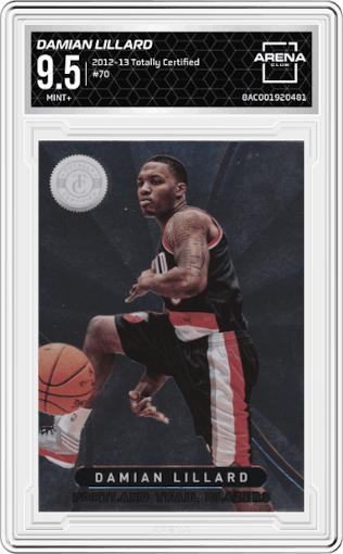 Damian Lillard from the 2012-13 Panini Totally Certified set graded by Arena Club and given an overall grade of 9.5.