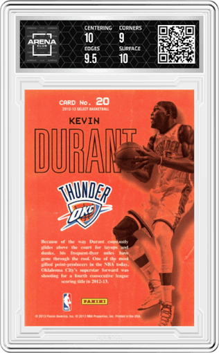 Kevin Durant from the 2012-13 Panini Select set graded by Arena Club and given an overall grade of 9.5.