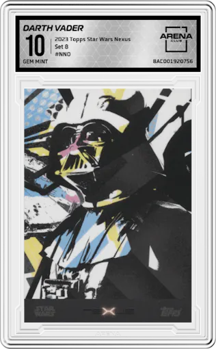 Darth Vader from the 2023 Topps Star Wars Nexus set graded by Arena Club and given an overall grade of 10.