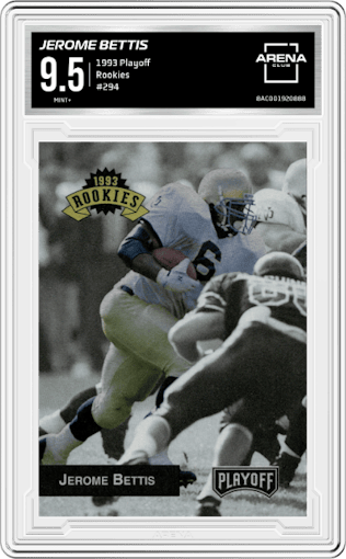 Jerome Bettis  from the 1993 Playoff set graded by Arena Club and given an overall grade of 9.5.