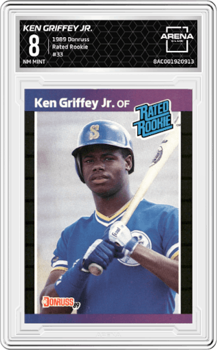 Ken Griffey Jr. from the 1989 Donruss set graded by Arena Club and given an overall grade of 8.
