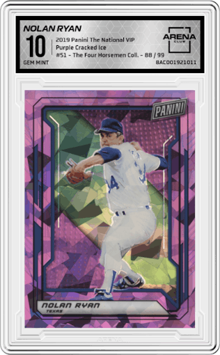 Nolan Ryan from the 2019 Panini The National VIP set graded by Arena Club and given an overall grade of 10.