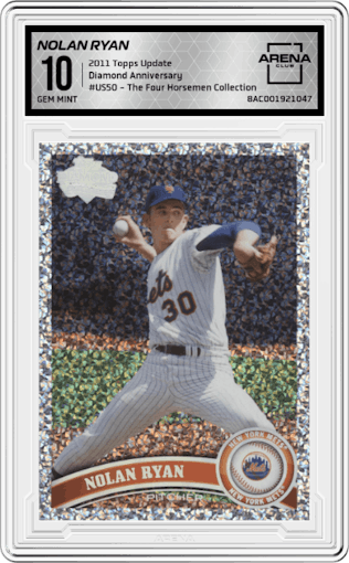 Nolan Ryan from the 2011 Topps Update set featuring a Diamond Anniversary parallel graded by Arena Club and given an overall grade of 10.