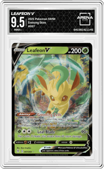 Leafeon V from the 2021 Pokemon SWSH set graded by Arena Club and given an overall grade of 9.5.
