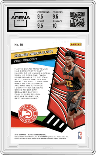 Cam Reddish from the 2019-20 Panini Revolution set graded by Arena Club and given an overall grade of 10.