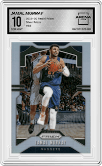 Jamal Murray from the 2019-20 Panini Prizm set featuring a Silver Prizm parallel graded by Arena Club and given an overall grade of 10.