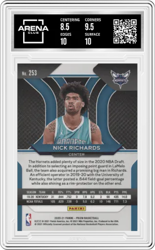 Nick Richards from the 2020-21 Panini Prizm set graded by Arena Club and given an overall grade of 9.